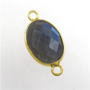 Labradorite connector, oval, gold plated, approx 10-14mm