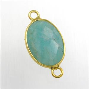 green Amazonite connector, oval, gold plated, approx 10-14mm