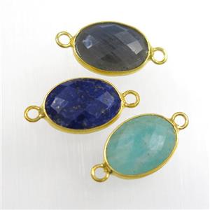 mixed gemstone connector, oval, gold plated, approx 10-14mm