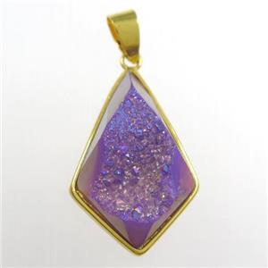 purple Druzy Agate teardrop pendant, approx 16-25mm