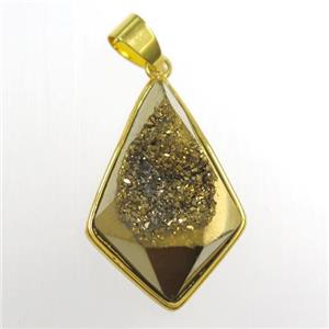 gold Druzy Agate teardrop pendant, approx 16-25mm