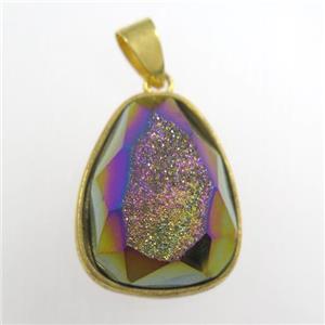 rainbow Druzy Agate teardrop pendant, approx 15-20mm