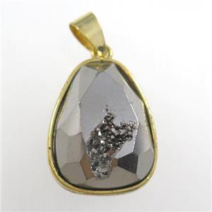silver Druzy Agate teardrop pendant, approx 15-20mm
