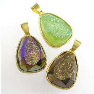 mixed color Druzy Agate teardrop pendant, approx 15-20mm