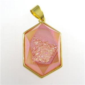 red Druzy Agate polygon pendant, approx 16-23mm