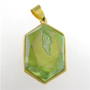 green Druzy Agate polygon pendant, approx 16-23mm