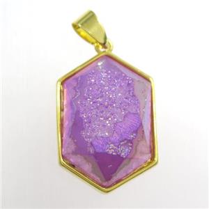 purple Druzy Agate polygon pendant, approx 16-23mm