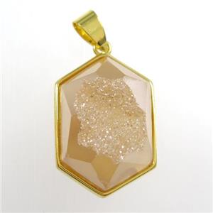 gold champagne Druzy Agate polygon pendant, approx 16-23mm