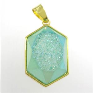 peacock green Druzy Agate polygon pendant, approx 16-23mm