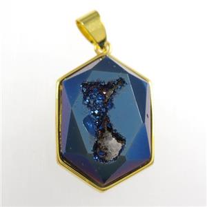 blue Druzy Agate polygon pendant, approx 16-23mm