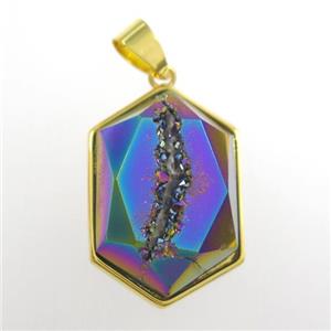 rainbow Druzy Agate polygon pendant, approx 16-23mm