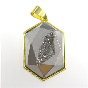 silver Druzy Agate polygon pendant, approx 16-23mm