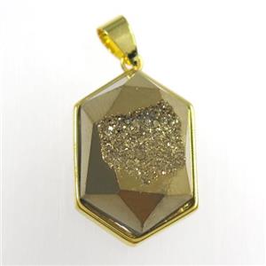 gold Druzy Agate polygon pendant, approx 16-23mm