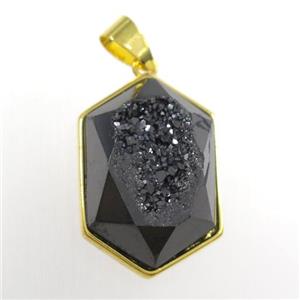 black Druzy Agate polygon pendant, approx 16-23mm