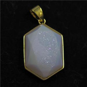 white AB-color Druzy Agate polygon pendant, approx 16-23mm