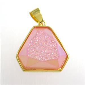 pink Druzy Agate triangle pendant, approx 17-20mm