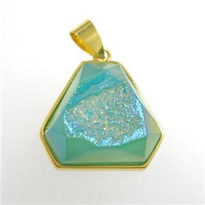 peacock green Druzy Agate triangle pendant, approx 17-20mm