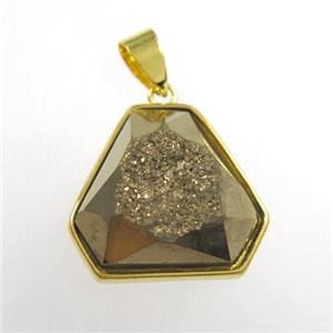 gold Druzy Agate triangle pendant, approx 17-20mm