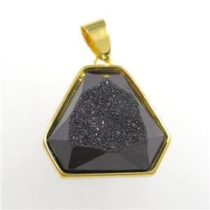black Druzy Agate triangle pendant, approx 17-20mm