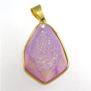 purple Druzy Agate teardrop pendant, approx 16-23mm