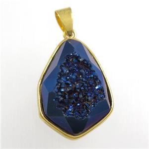 blue Druzy Agate teardrop pendant, approx 16-23mm