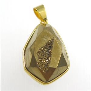 gold Druzy Agate teardrop pendant, approx 16-23mm