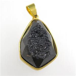 black Druzy Agate teardrop pendant, approx 16-23mm