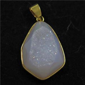 white AB-color Druzy Agate teardrop pendant, approx 16-23mm