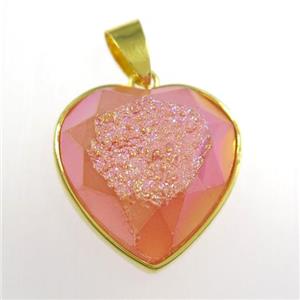red Druzy Agate heart pendant, approx 18mm dia