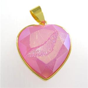 pink Druzy Agate heart pendant, approx 18mm dia