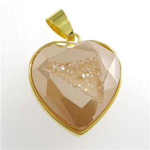 gold champagne Druzy Agate heart pendant, approx 18mm dia