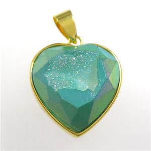 peacock green Druzy Agate heart pendant, approx 18mm dia