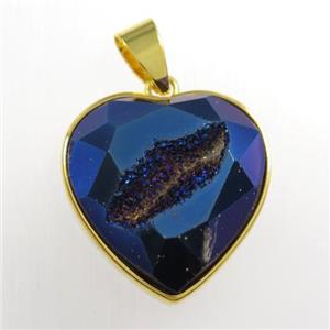 blue Druzy Agate heart pendant, approx 18mm dia