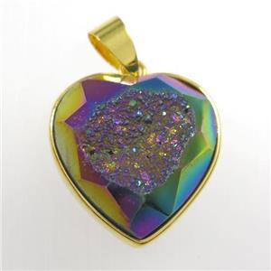 rainbow Druzy Agate heart pendant, approx 18mm dia