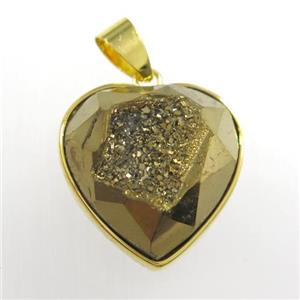 gold Druzy Agate heart pendant, approx 18mm dia