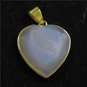 white AB-color Druzy Agate heart pendant, approx 18mm dia