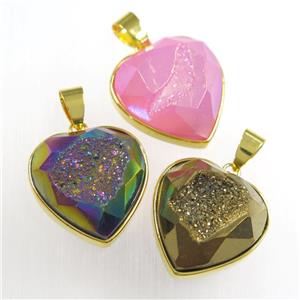 Druzy Agate heart pendant, mix color, approx 18mm dia