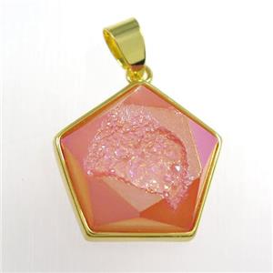 red Druzy Agate polygon pendant, approx 18mm dia