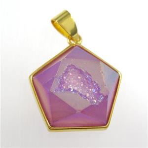 purple Druzy Agate polygon pendant, approx 18mm dia