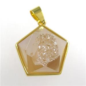 goldChampagne Druzy Agate polygon pendant, approx 18mm dia