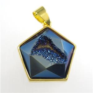 blue Druzy Agate polygon pendant, approx 18mm dia