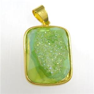 green Druzy Agate rectangle pendant, approx 15-20mm