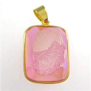 pink Druzy Agate rectangle pendant, approx 15-20mm