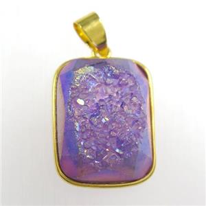 purple Druzy Agate rectangle pendant, approx 15-20mm