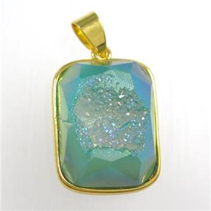 peacock green Druzy Agate rectangle pendant, approx 15-20mm