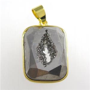 silver Druzy Agate rectangle pendant, approx 15-20mm
