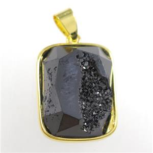 black Druzy Agate rectangle pendant, approx 15-20mm