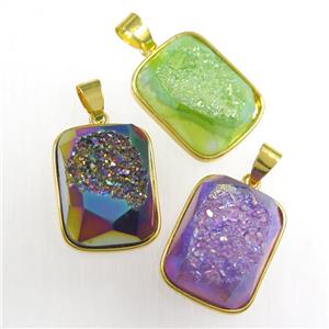 mixed Druzy Agate rectangle pendant, approx 15-20mm