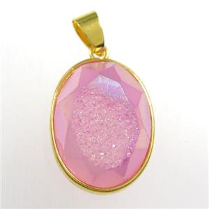 pink Druzy Agate oval pendant, approx 15-20mm
