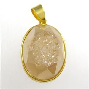 gold champagne Druzy Agate oval pendant, approx 15-20mm